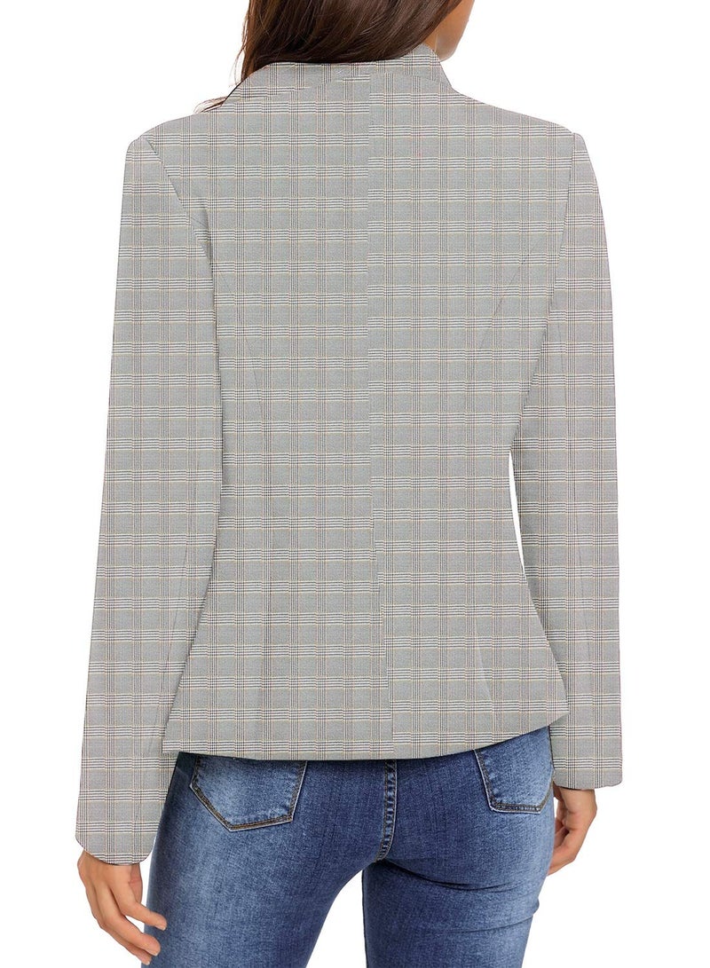 GRAPENT Women's Plaid Work Office Chic Long Sleeve Solid Open Front Blazer Suit Cardigan Outerwear XX-Large (Fits US 20-US 22) - Image 2